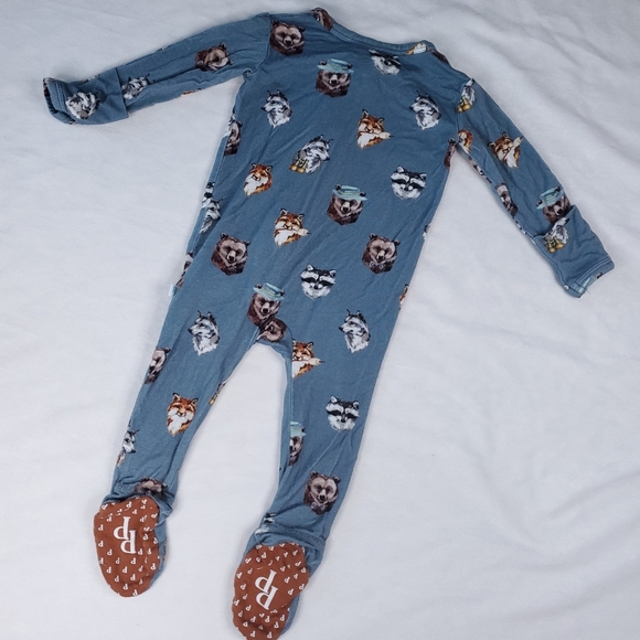 Posh Peanut Bamboo Wolf Bear Raccoon Double Zipper Footed Sleeper Footie Pajama - Picture 6 of 9